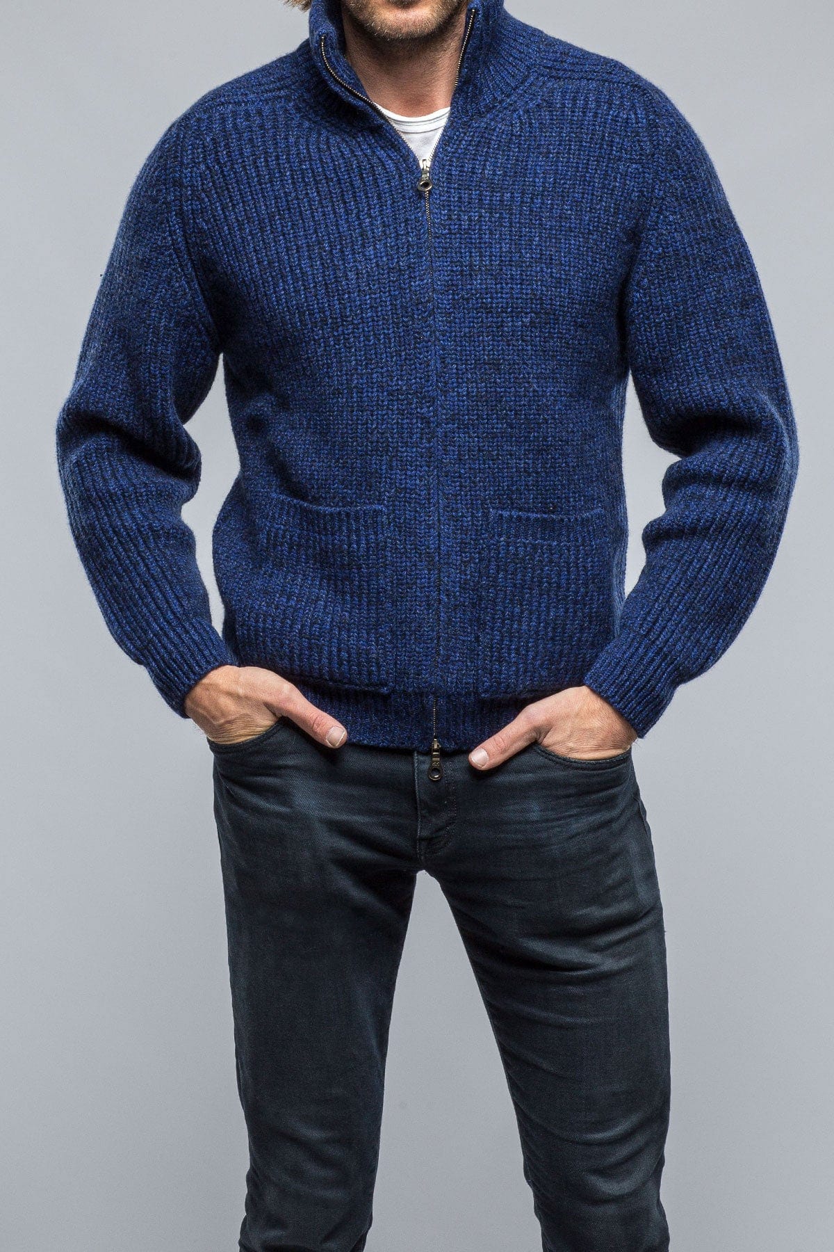 Galway Chunky Cashmere Full Zip Navy Donnagle - AXEL'S