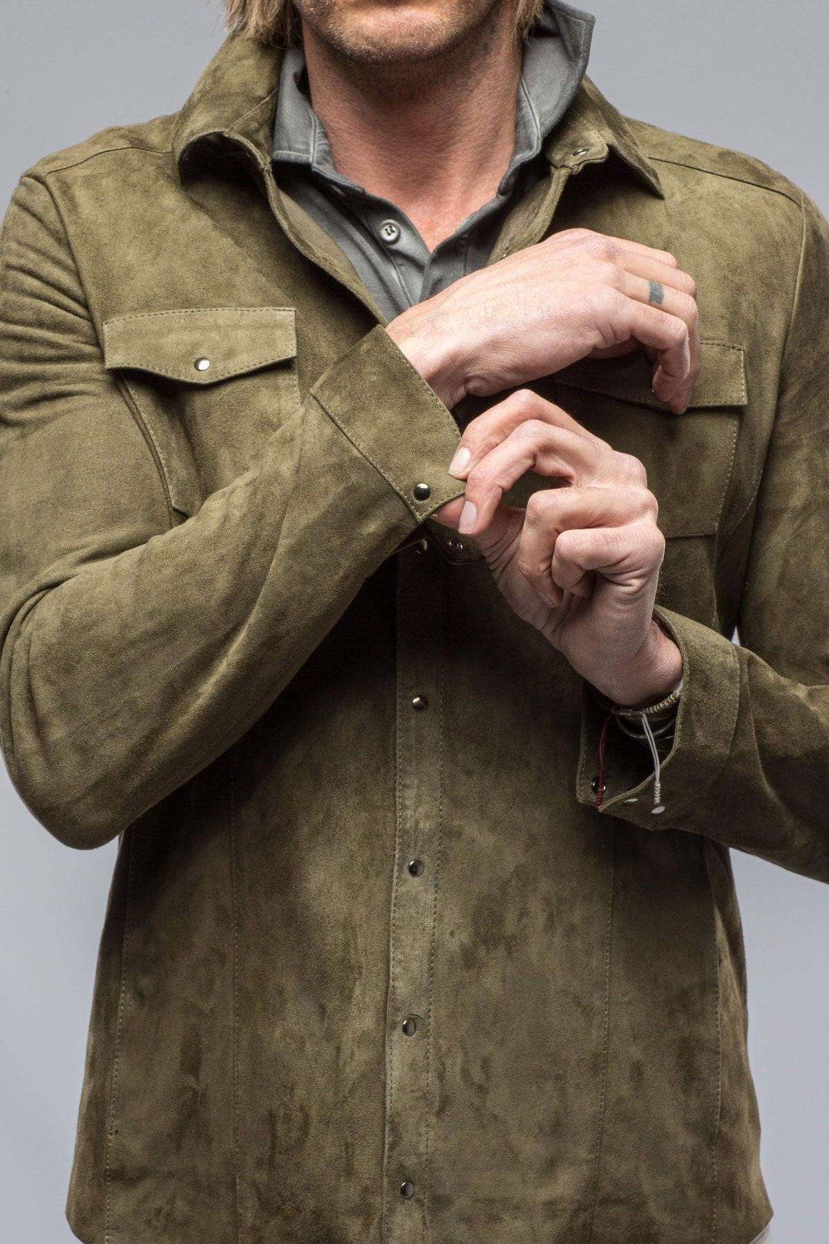 Axel's Florence Collection Bello Suede Shirt In Verde | Axel's of Vail