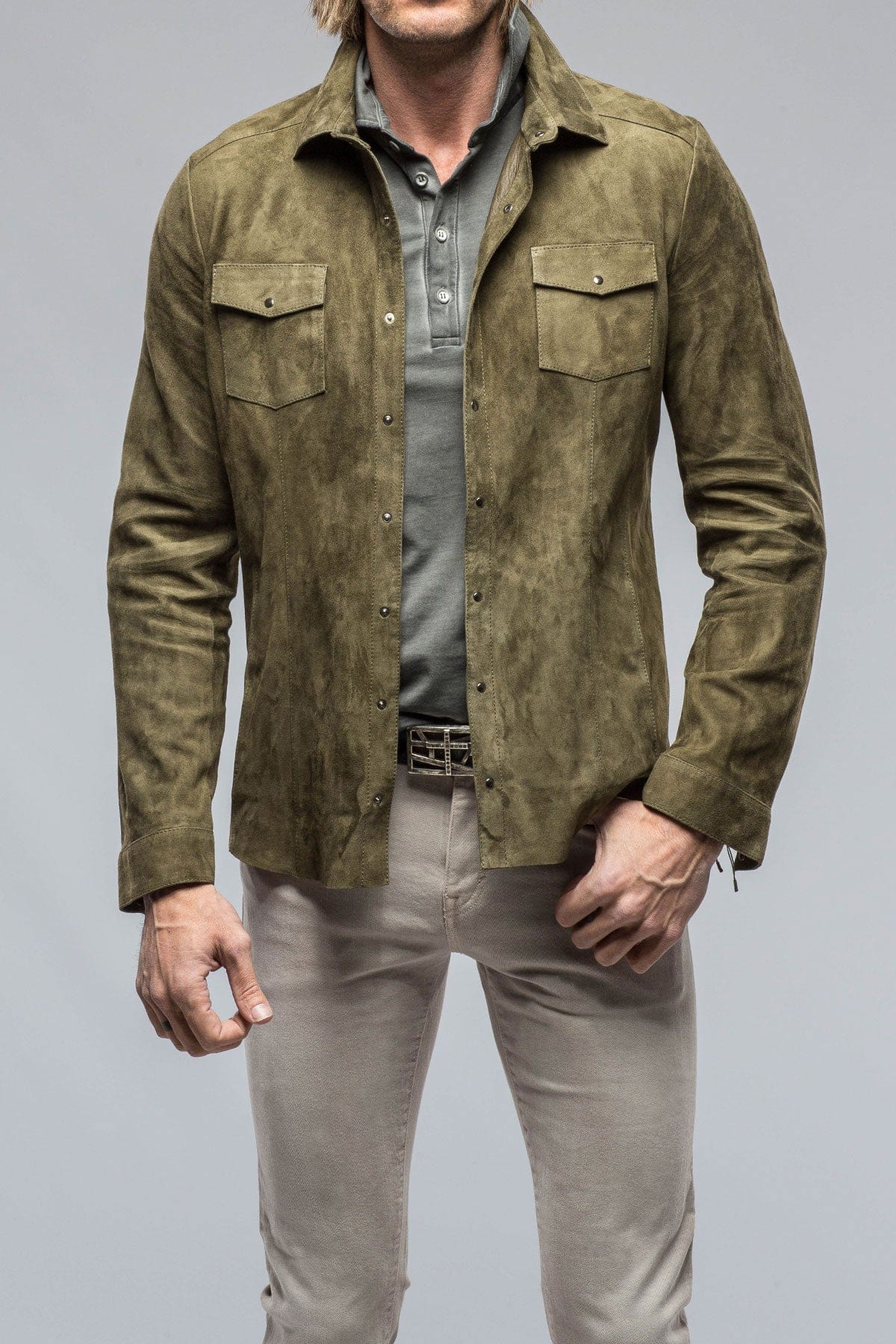 トップス Curve Pocket A Light Eco Suede Shirt Axel's Florence Collection Bello Suede Shirt In Verde | Axel's of Vail