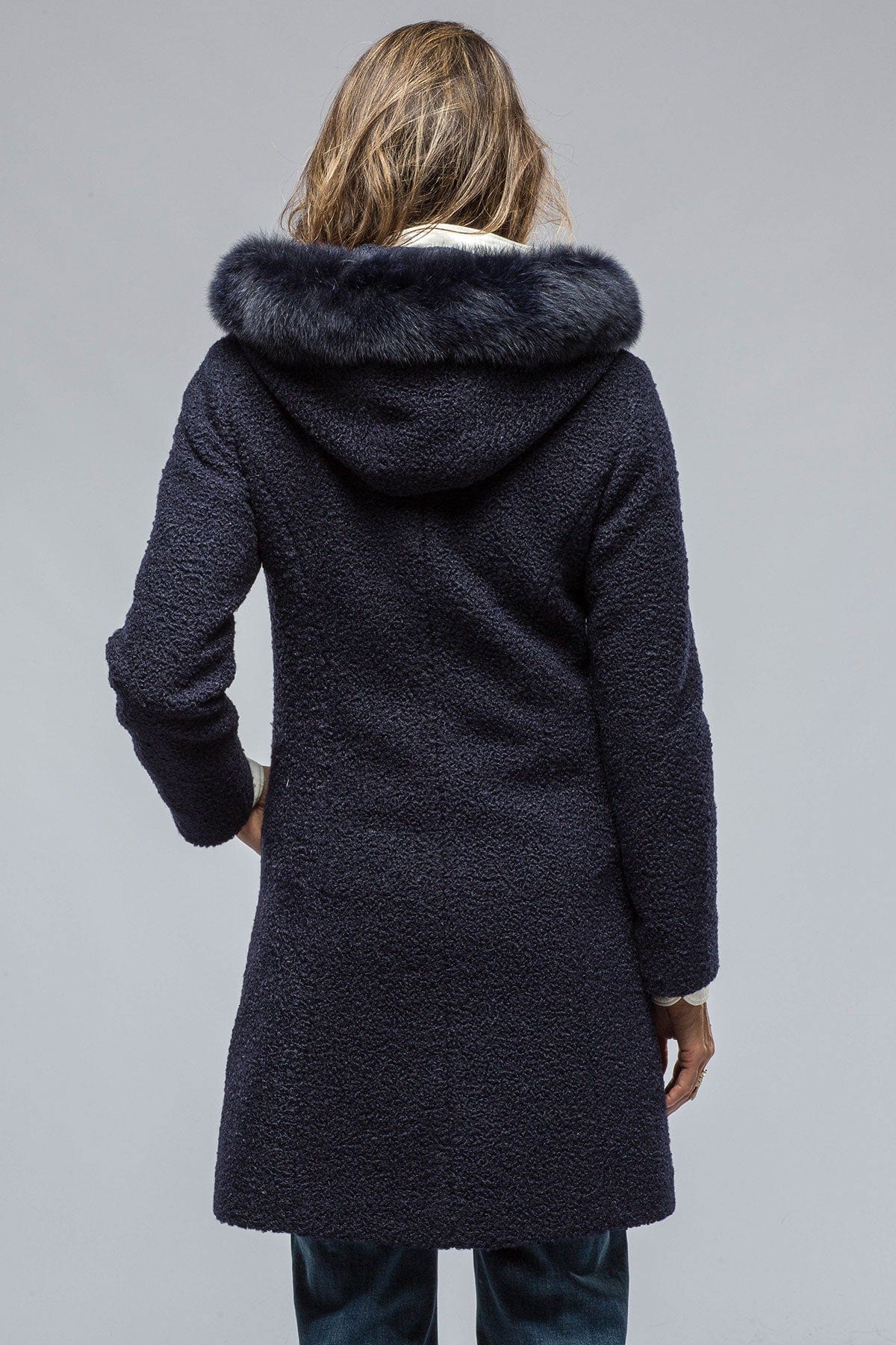 Ivana Wool Coat With Fur Lined Hood in Navy