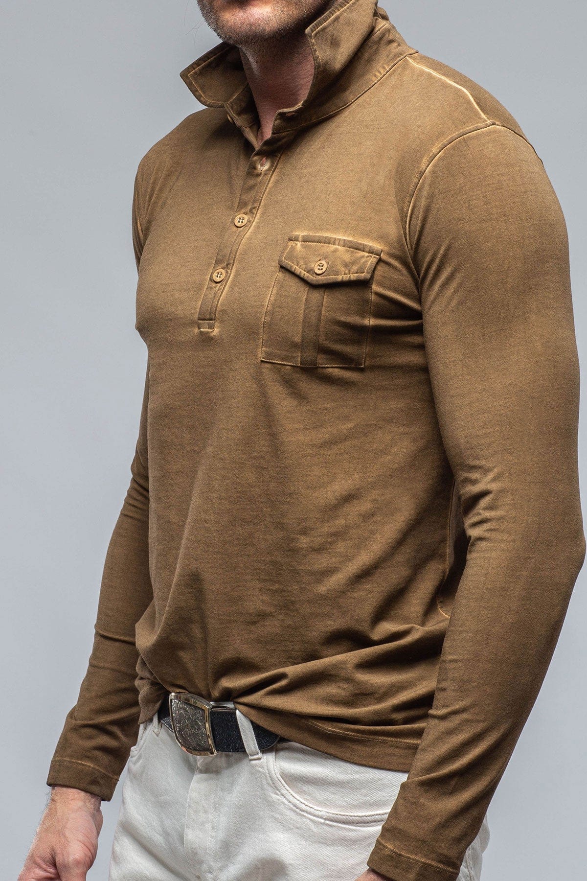 Cafe Paco LS Polo Shirt In Light Brown - AXEL'S