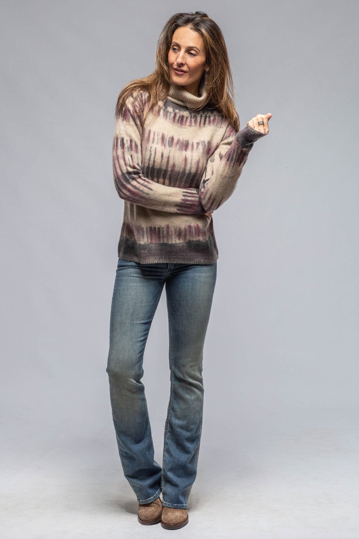 Margo T.Neck Sweater In Camel/Purple/Charcoal - AXEL'S