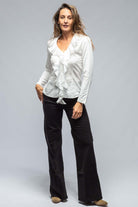 Monica V-Neck Ruffle Front Blouse In Cream - AXEL'S