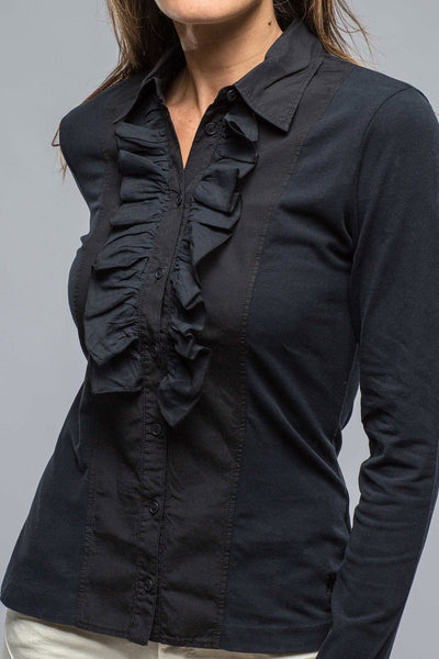 Pennelope Ruffle Front Shirt In Navy - AXEL'S