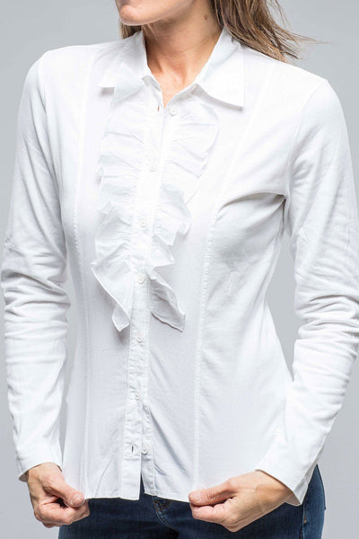 Pennelope Ruffle Front Shirt In White - AXEL'S