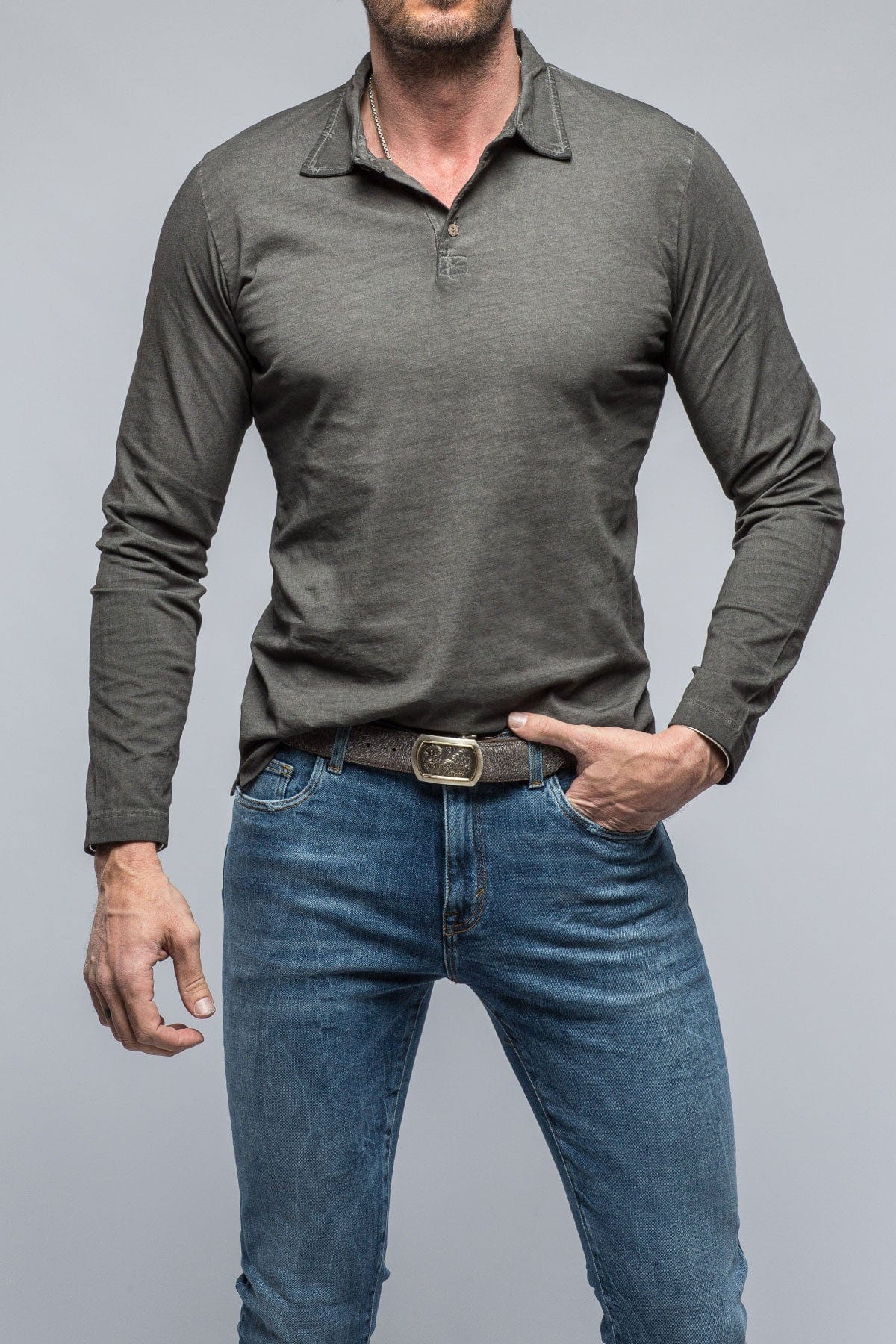 Torrance Long Sleeve Polo in Charcoal - AXEL'S
