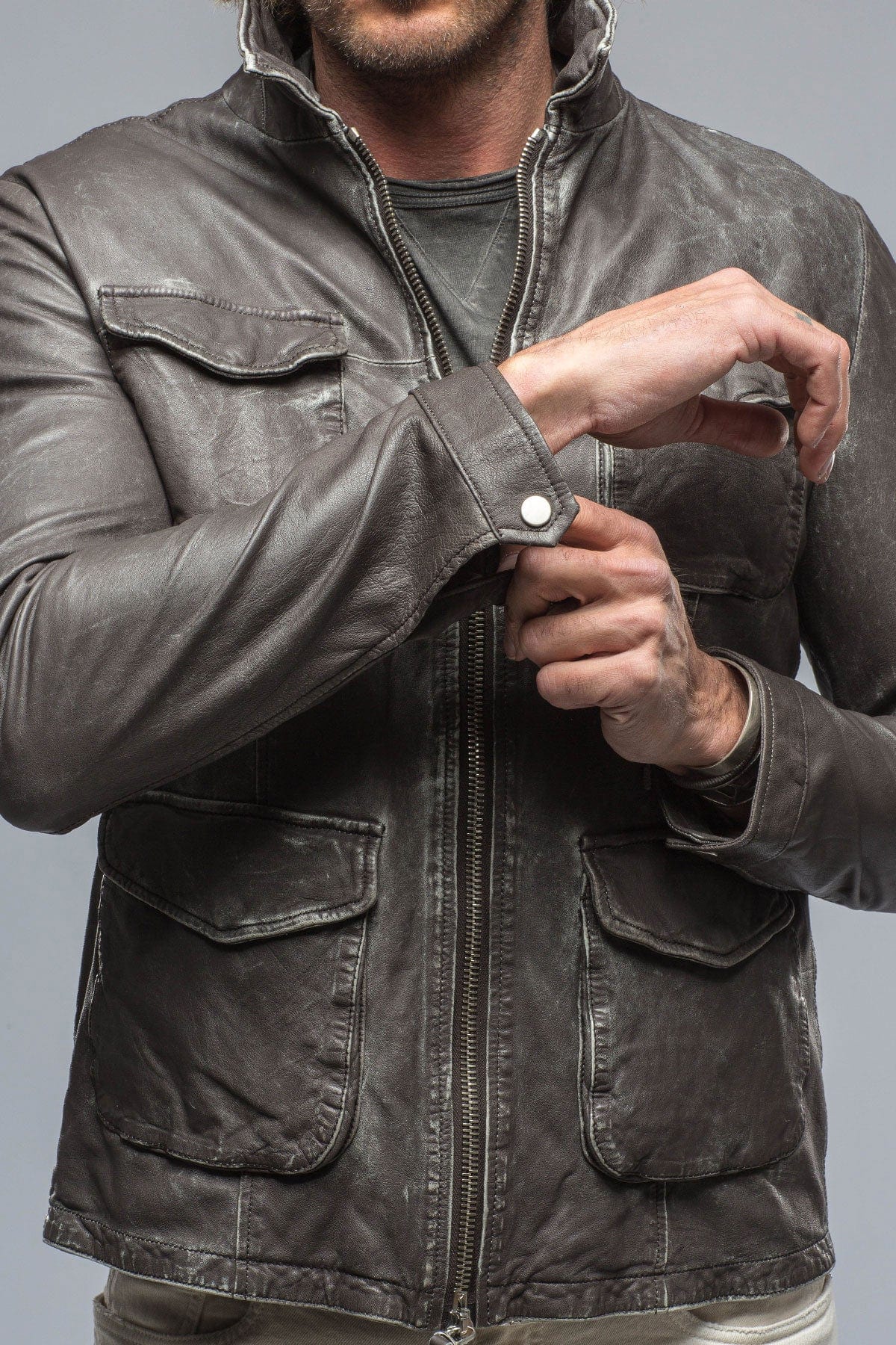 Dino Leather Jacket in Charcoal - AXEL'S