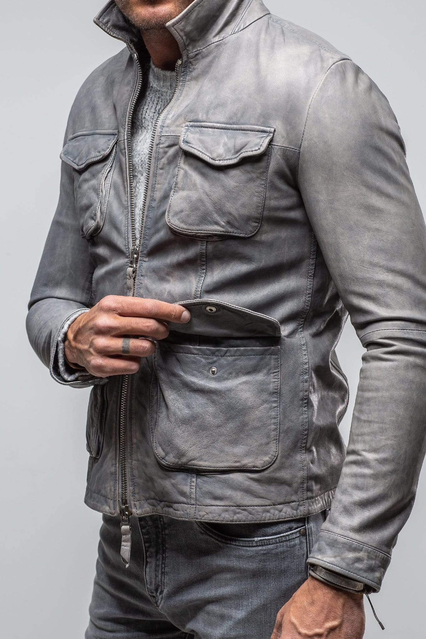 Welgos Leather Jacket in Grey - AXEL'S