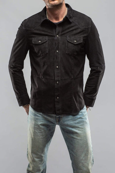 Este Suede Snap Shirt In Black - AXEL'S