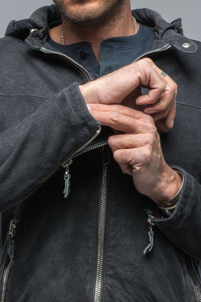 Leopardi Moto Hoodie in Blue Charcoal - AXEL'S
