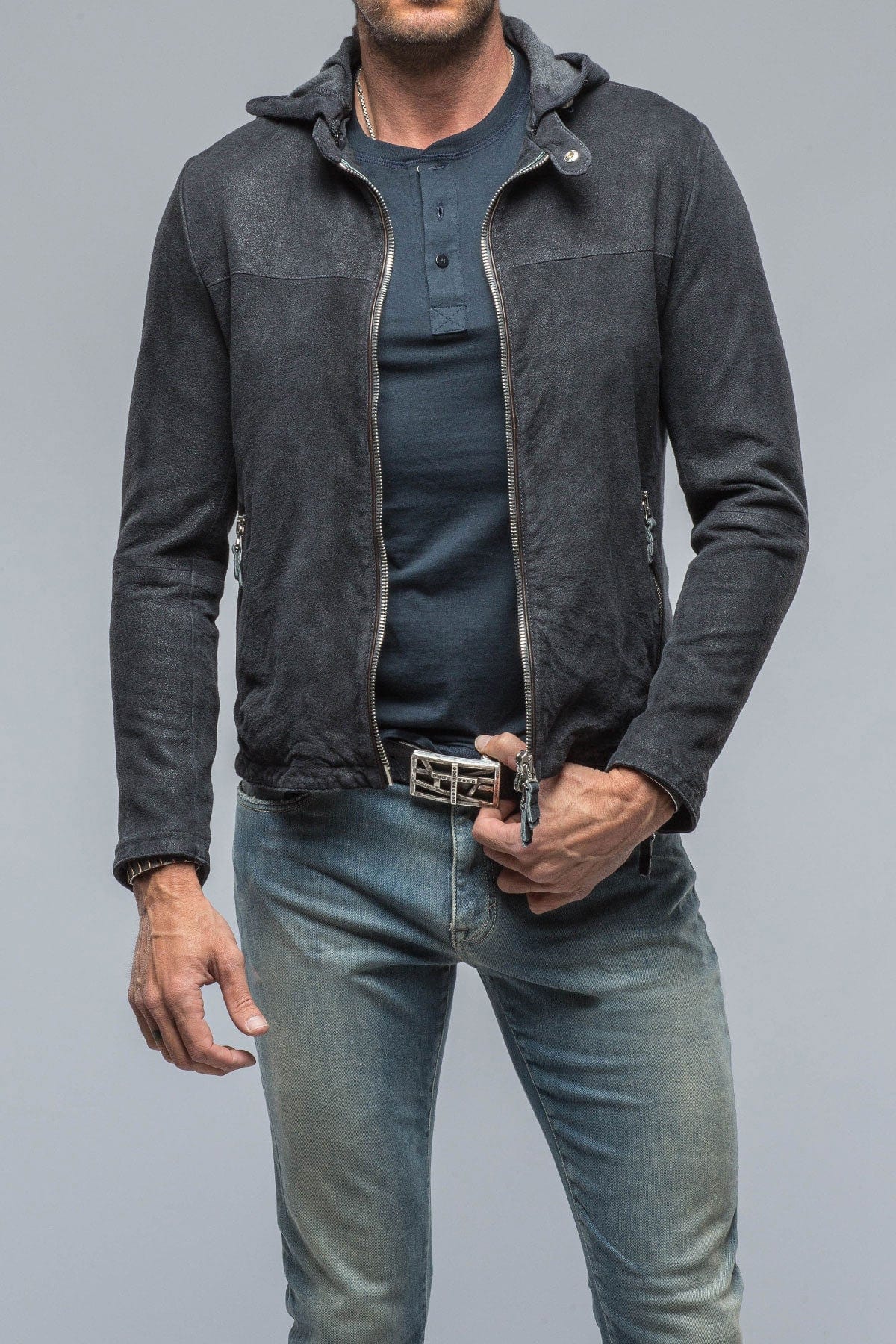 Leopardi Moto Hoodie in Blue Charcoal - AXEL'S