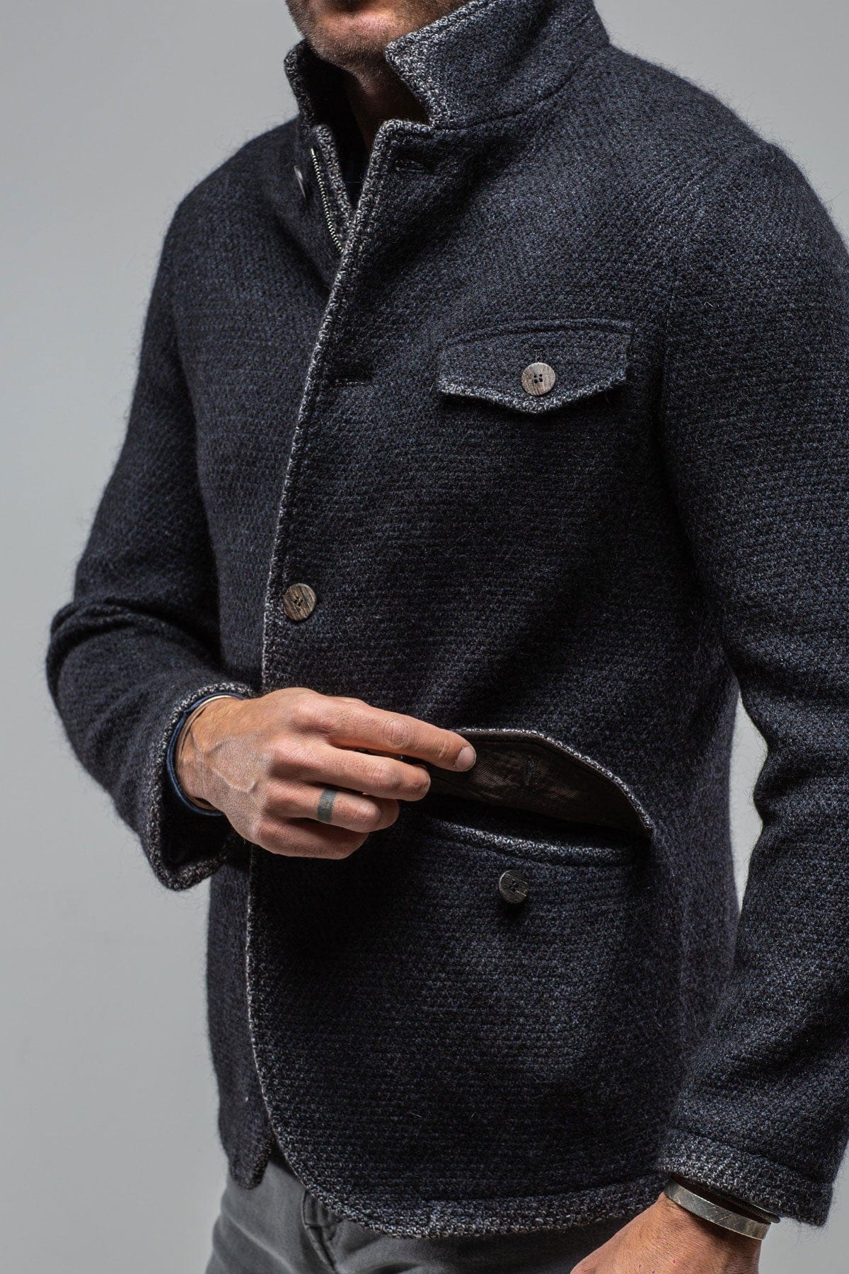 Wren Wool Coat w/ Zipper In Navy - AXEL'S