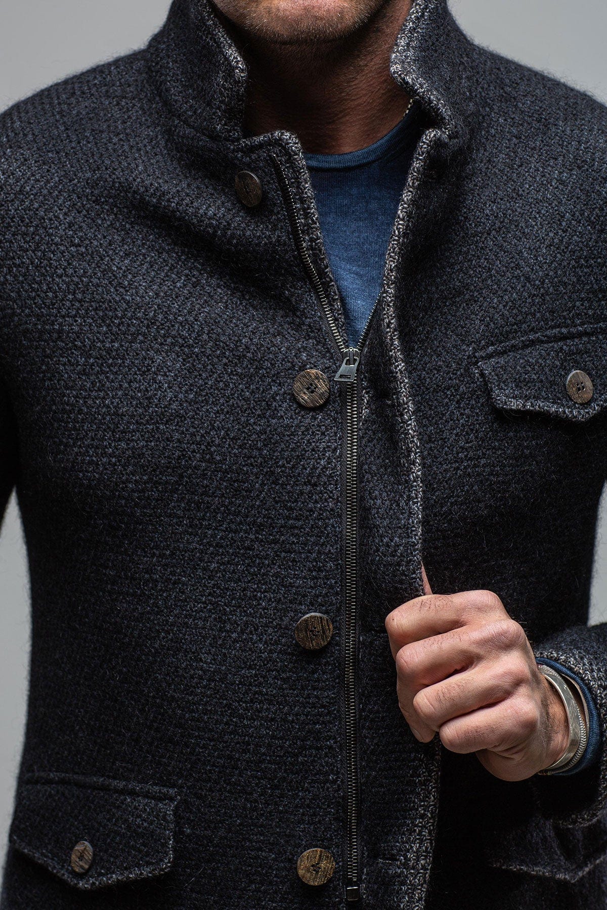 Wren Wool Coat w/ Zipper In Navy - AXEL'S