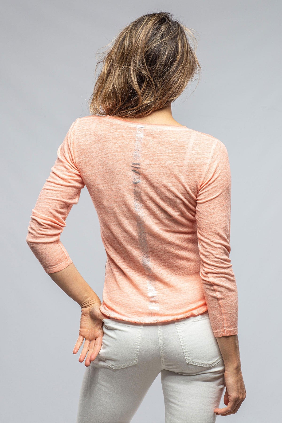 Elissa Linen L/S Fitted V-Neck in Sorbet - AXEL'S