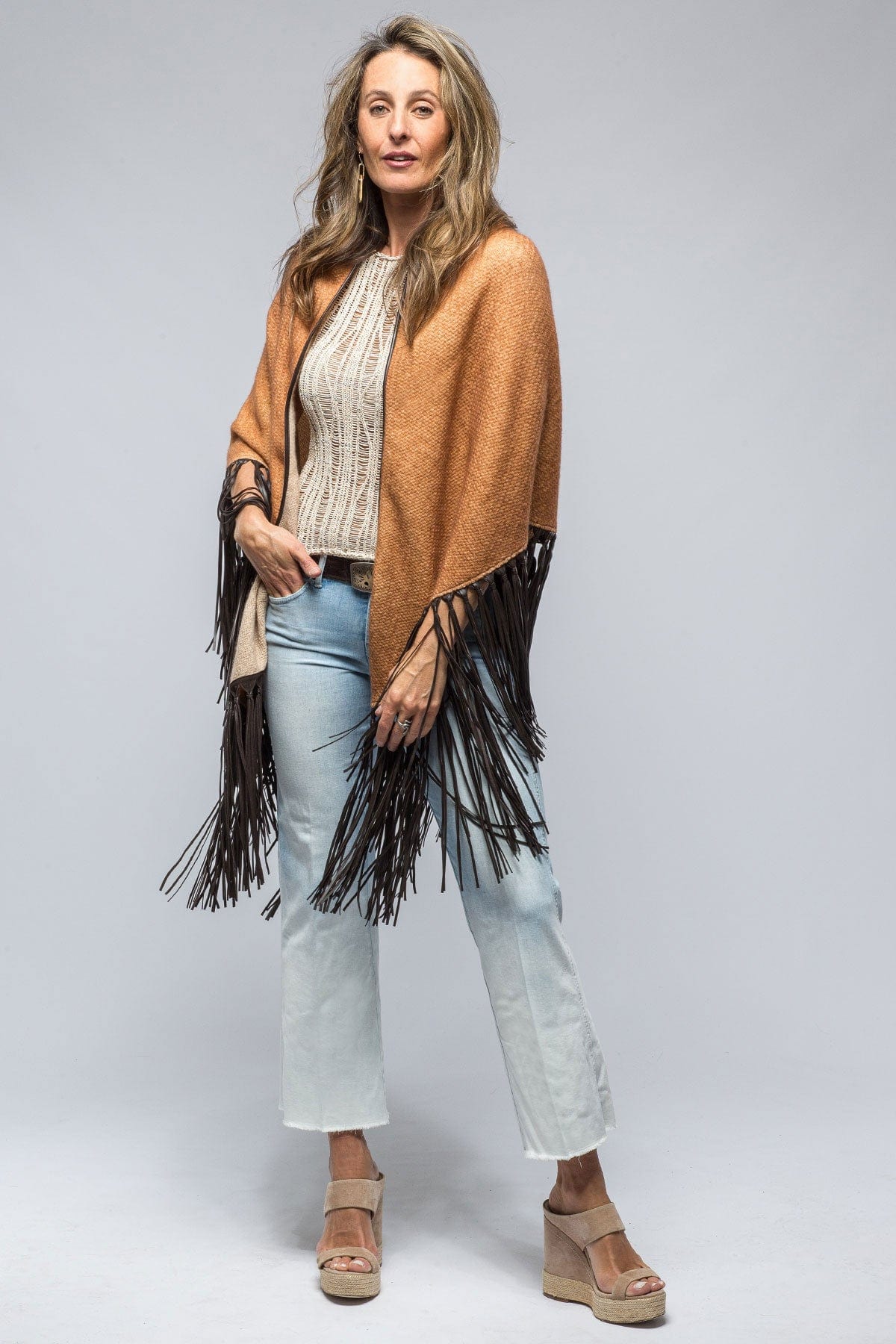 Ponderosa Reversible Cashmere Fringe Shawl In Brick/Brown - AXEL'S