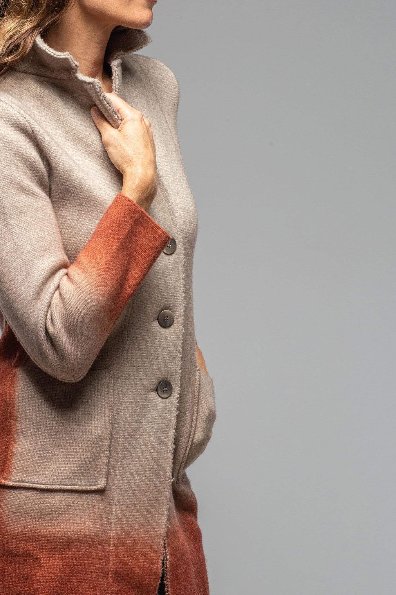 Luisa Long Cardigan W/ Colored Effect In Taupe/Brick - AXEL'S