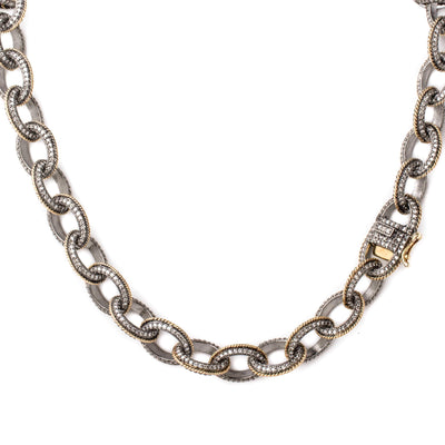 36" Diamond & Gold Trim Link Chain Necklace - AXEL'S