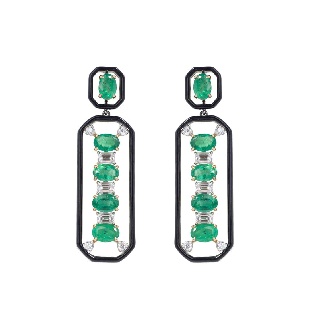 Djed Pillar Emerald &amp; Onyx Earrings - AXEL'S