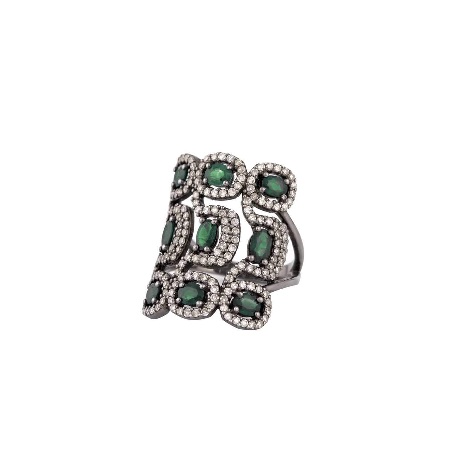 Nine Emerald & Diamond Square Ring - AXEL'S