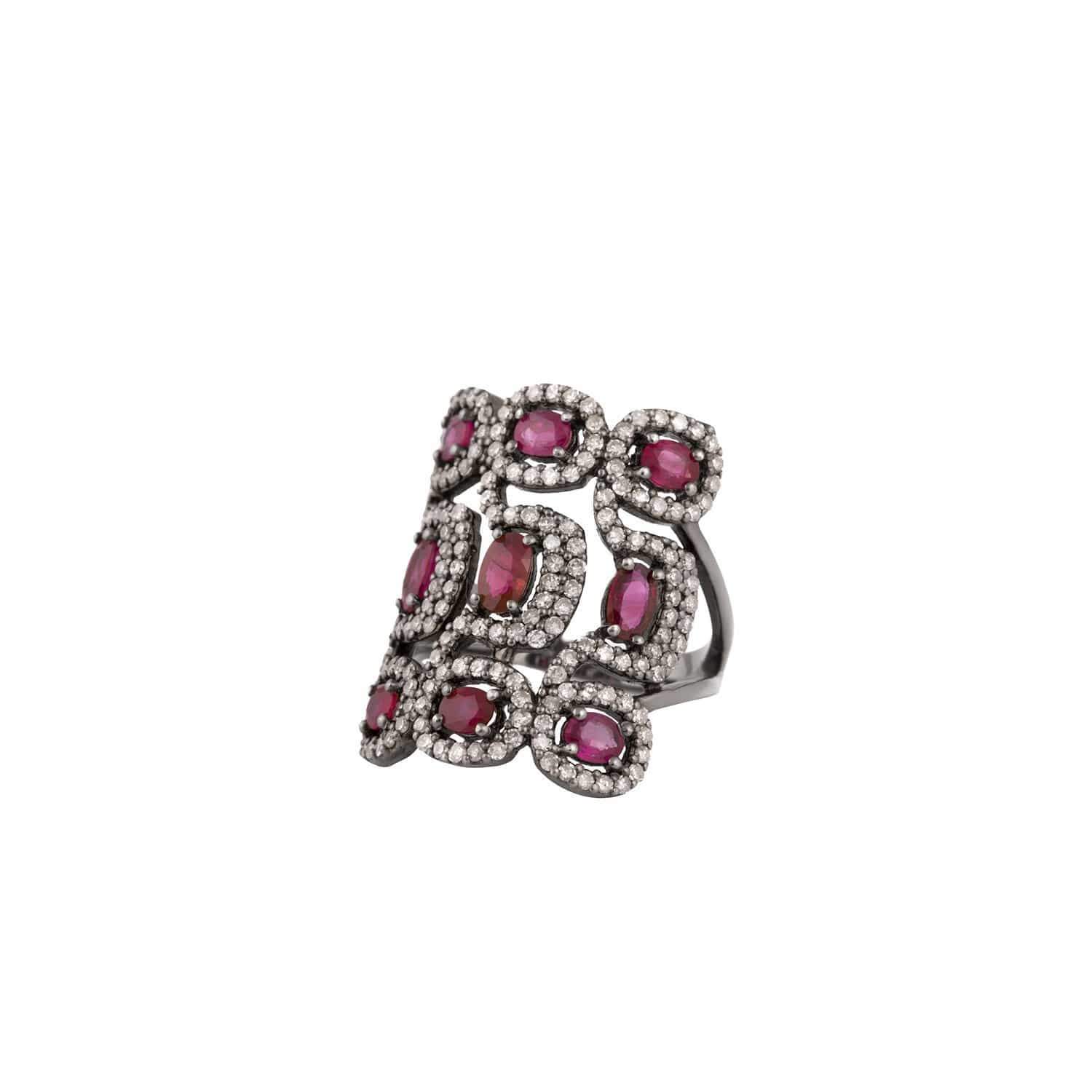 Nine Ruby & Diamond Square Ring - AXEL'S