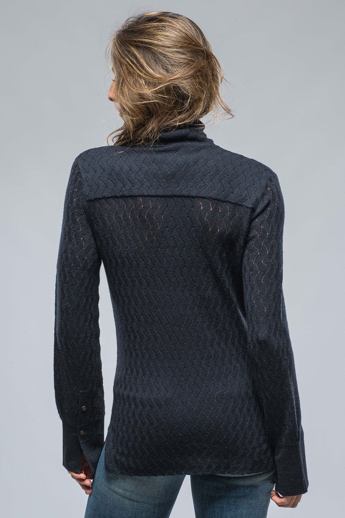 Seline Lace Stitch High Neck Top In Midnight - AXEL'S