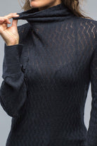 Seline Lace Stitch High Neck Top In Midnight - AXEL'S