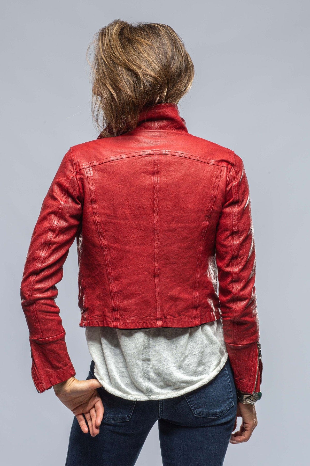 Bristol Leather Jean Jacket in Red - AXEL'S