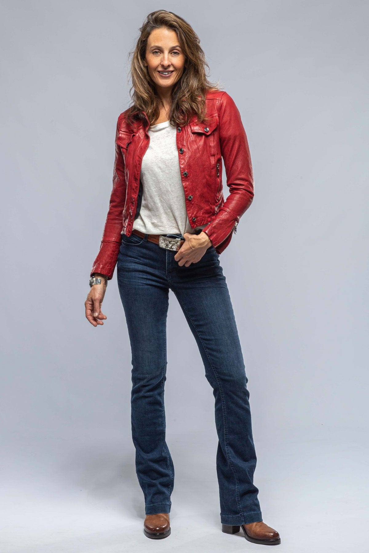 Bristol Leather Jean Jacket in Red - AXEL'S