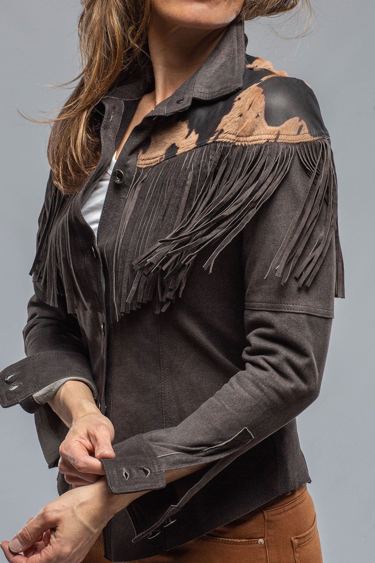Escalera Hair-On Suede Fringe Shirt In Black - AXEL'S
