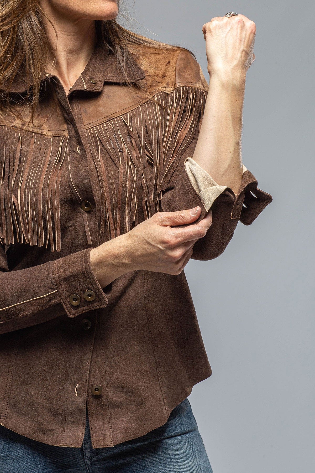 Escalera Hair-On Suede Fringe Shirt In Brown - AXEL'S