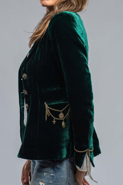 Mariane Rock Jkt In Emerald Velvet W/ Gold Chain Details - AXEL'S