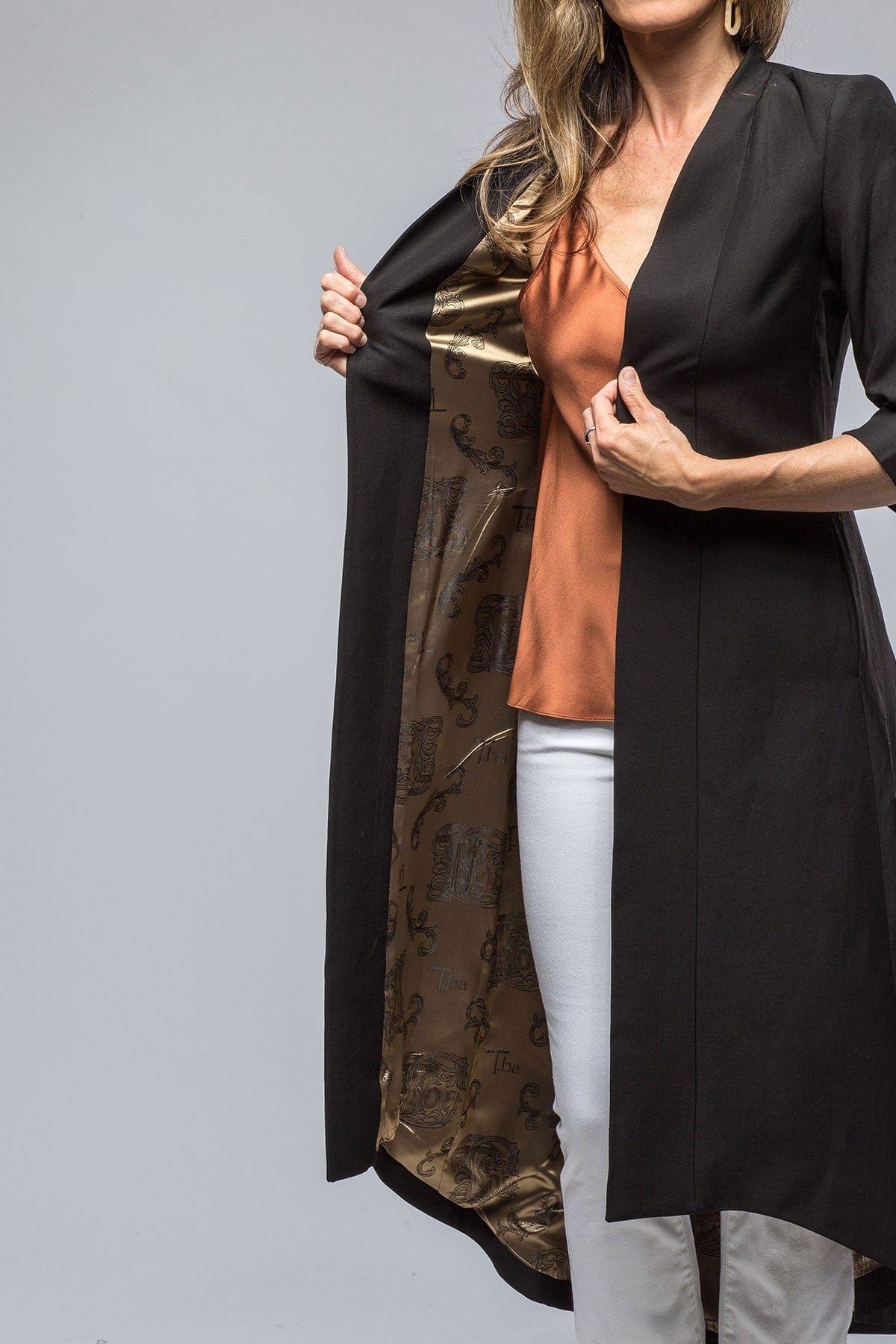 Morgana Long Coat In Black Black Matte Viscose/Linen - AXEL'S