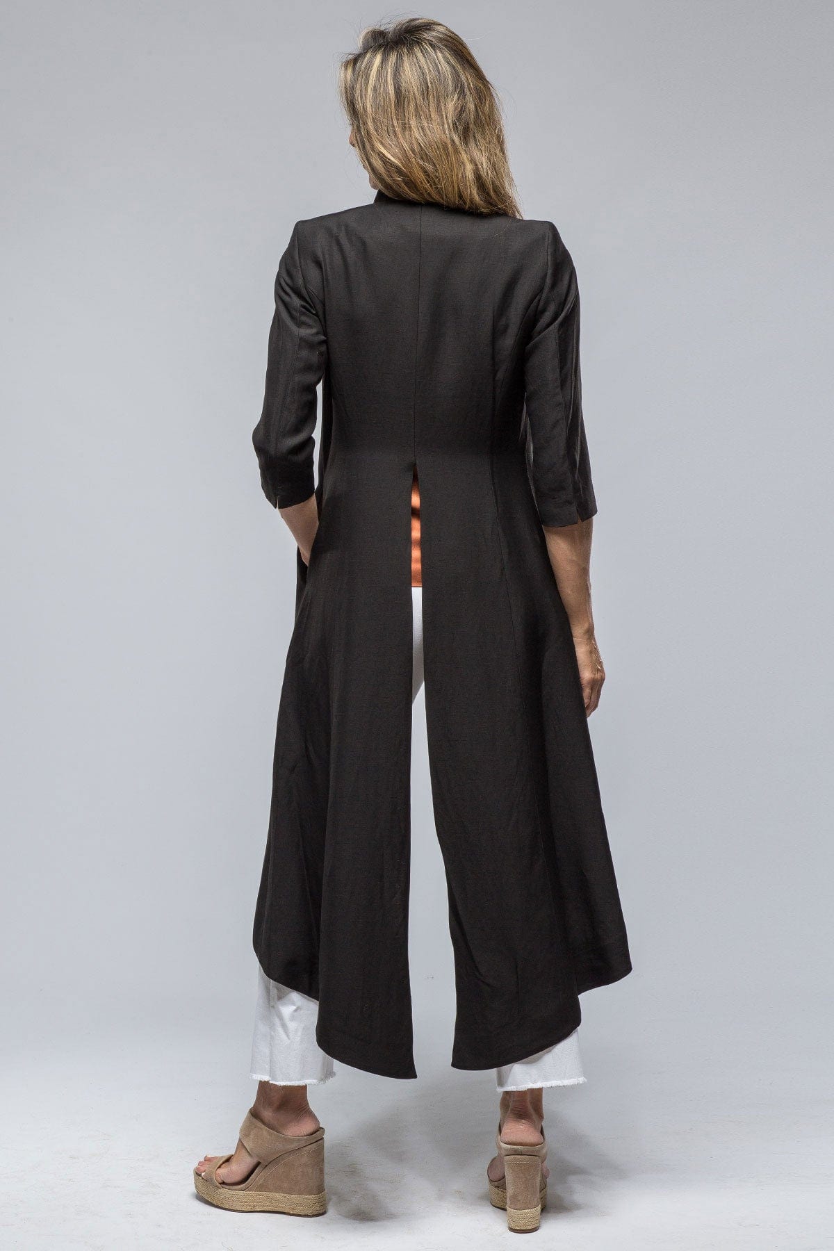 Morgana Long Coat In Black Black Matte Viscose/Linen - AXEL'S