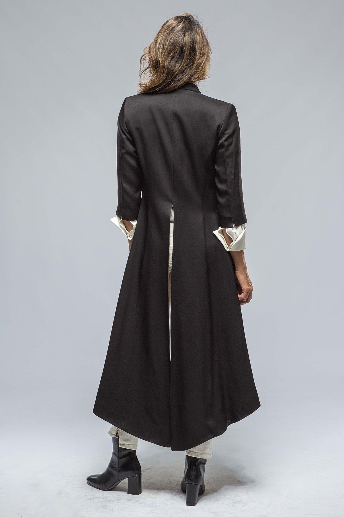 Morgana Long Coat In Black Sharkskin - AXEL'S