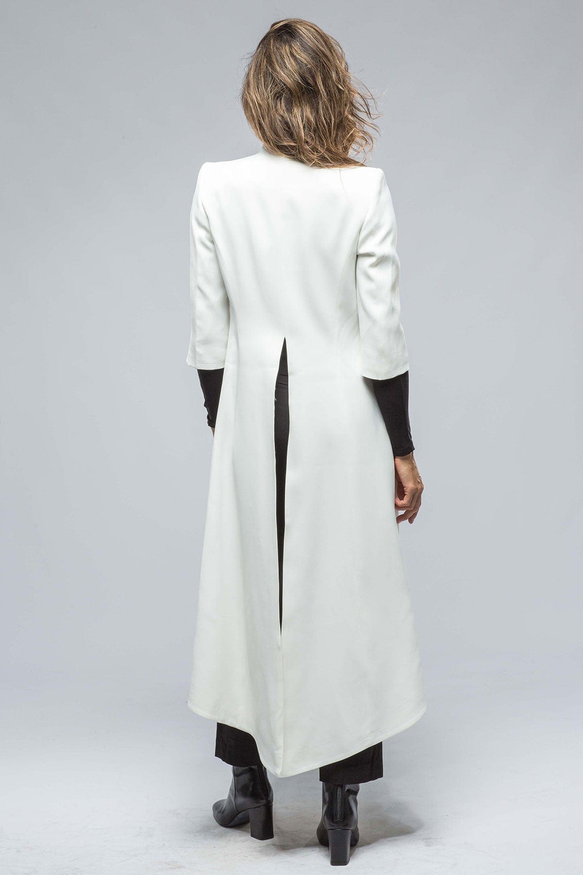 Morgana Long Coat In White Sharkskin - AXEL'S