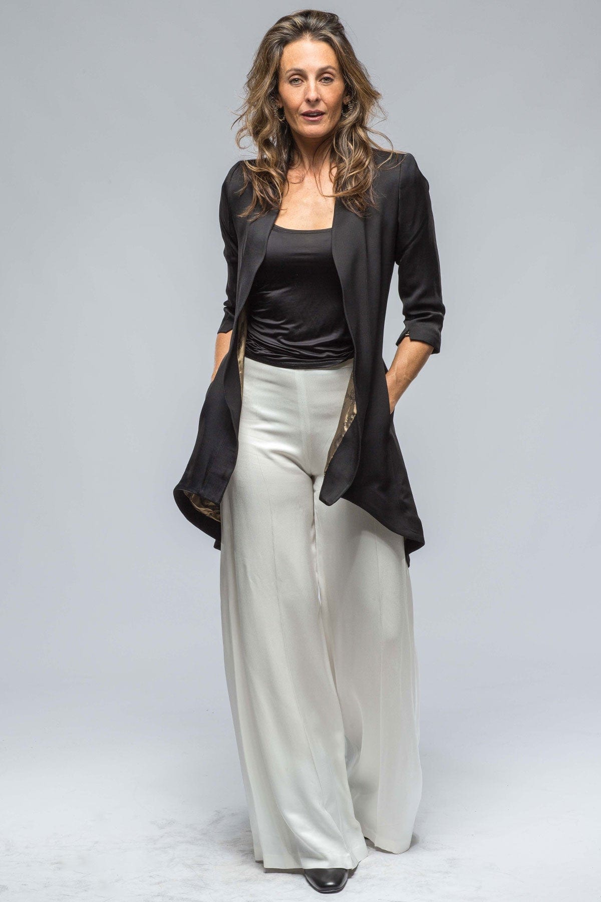 Morgana Short Coat In Black Sharkskin - AXEL'S