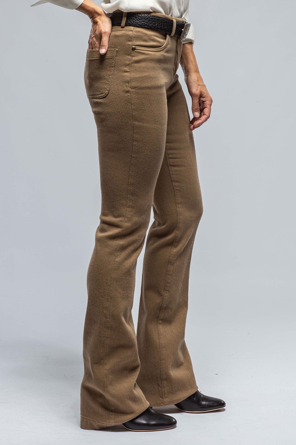 Selma Stretch Cord Flare Pant In Khaki Shadow - AXEL'S