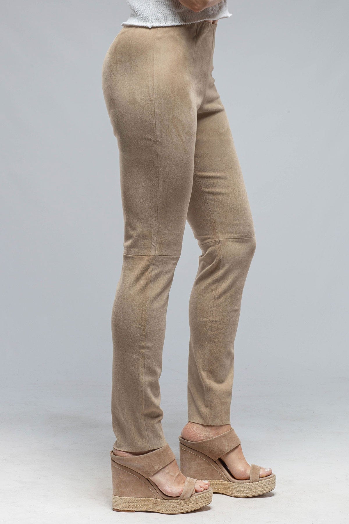 Tania Stretch Suede Pant in Beige - AXEL'S