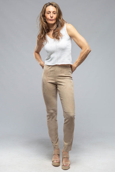 Tania Stretch Suede Pant in Beige - AXEL'S