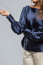 Boatneck Blouse, Silk Charmeuse, In Navy - AXEL'S