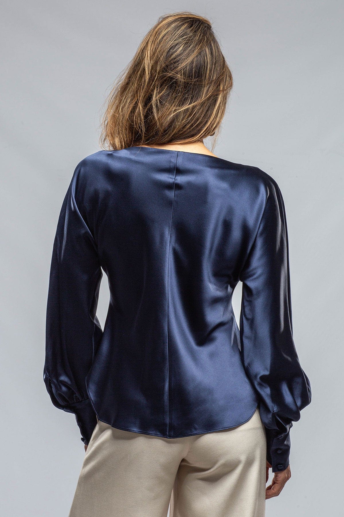 Boatneck Blouse, Silk Charmeuse, In Navy - AXEL'S
