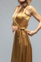Frontward Wrap Dress In Gold - AXEL'S