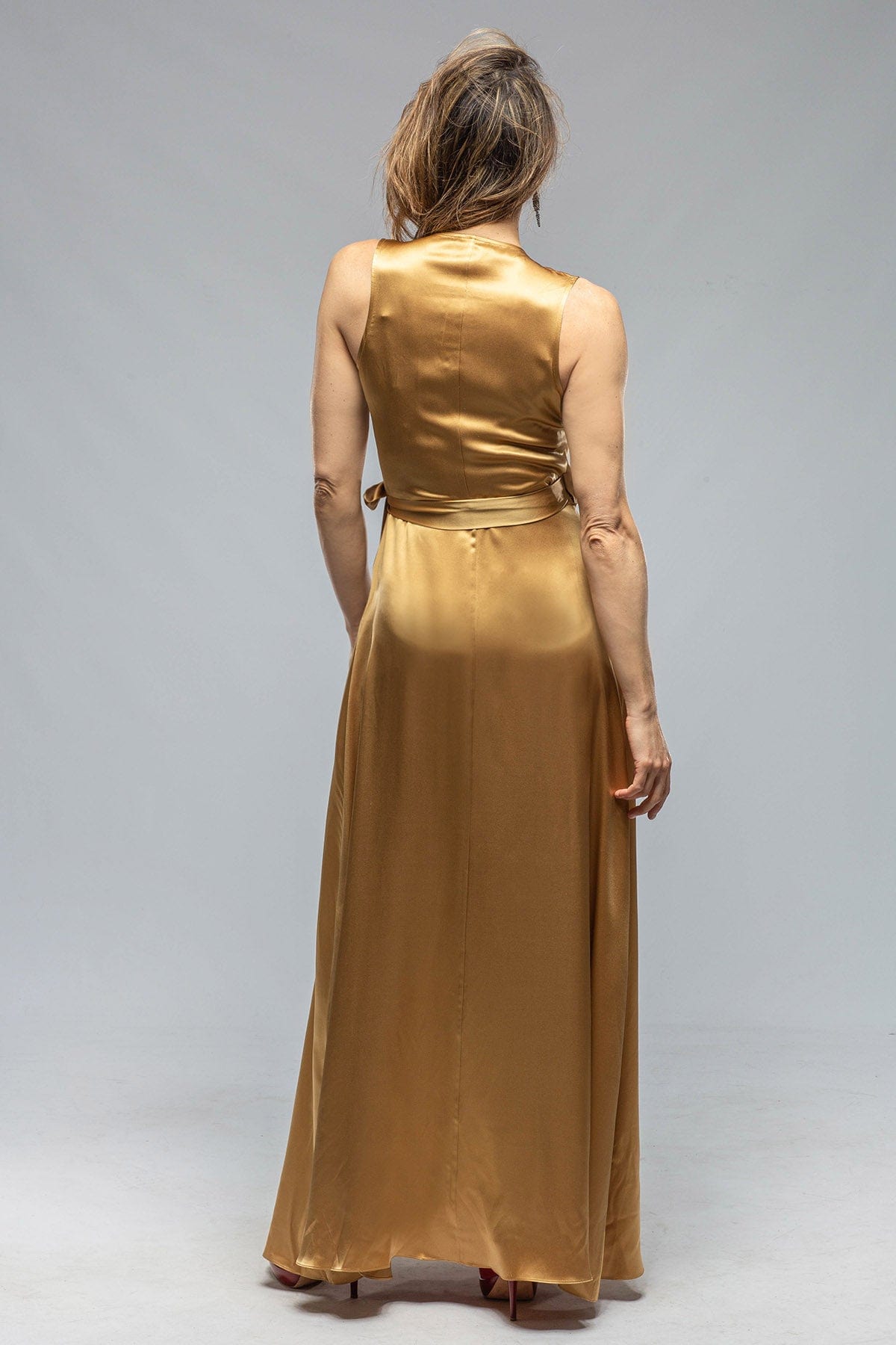 Frontward Wrap Dress In Gold - AXEL'S